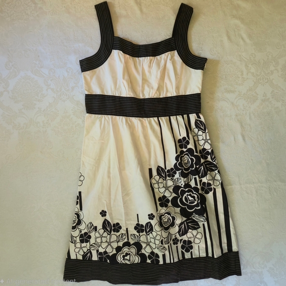 a.n.a Floral Black White Monochrome Cotton Mini Fit-and-Flare Sundress Size 16 - Picture 1 of 6